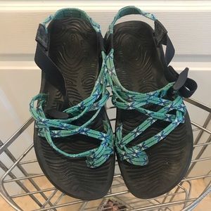 Blue patterned Chaco Sandals